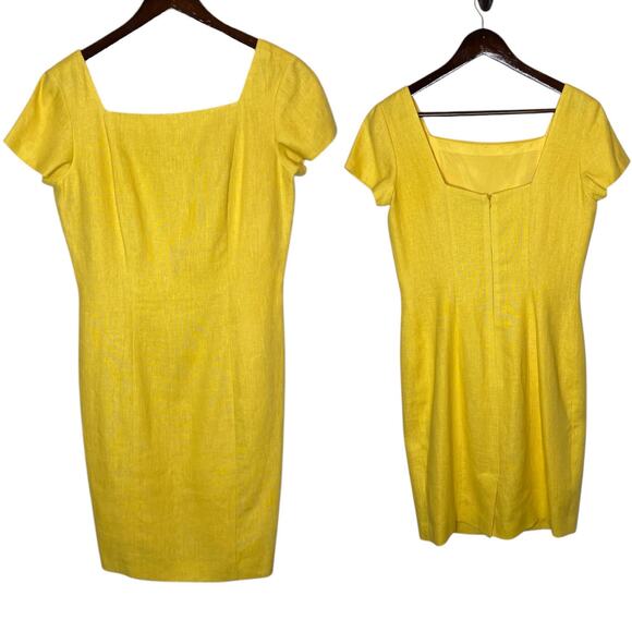 Adrianna Papell Linen Sheath Dress Yellow Vintage size 6 - Picture 1 of 4